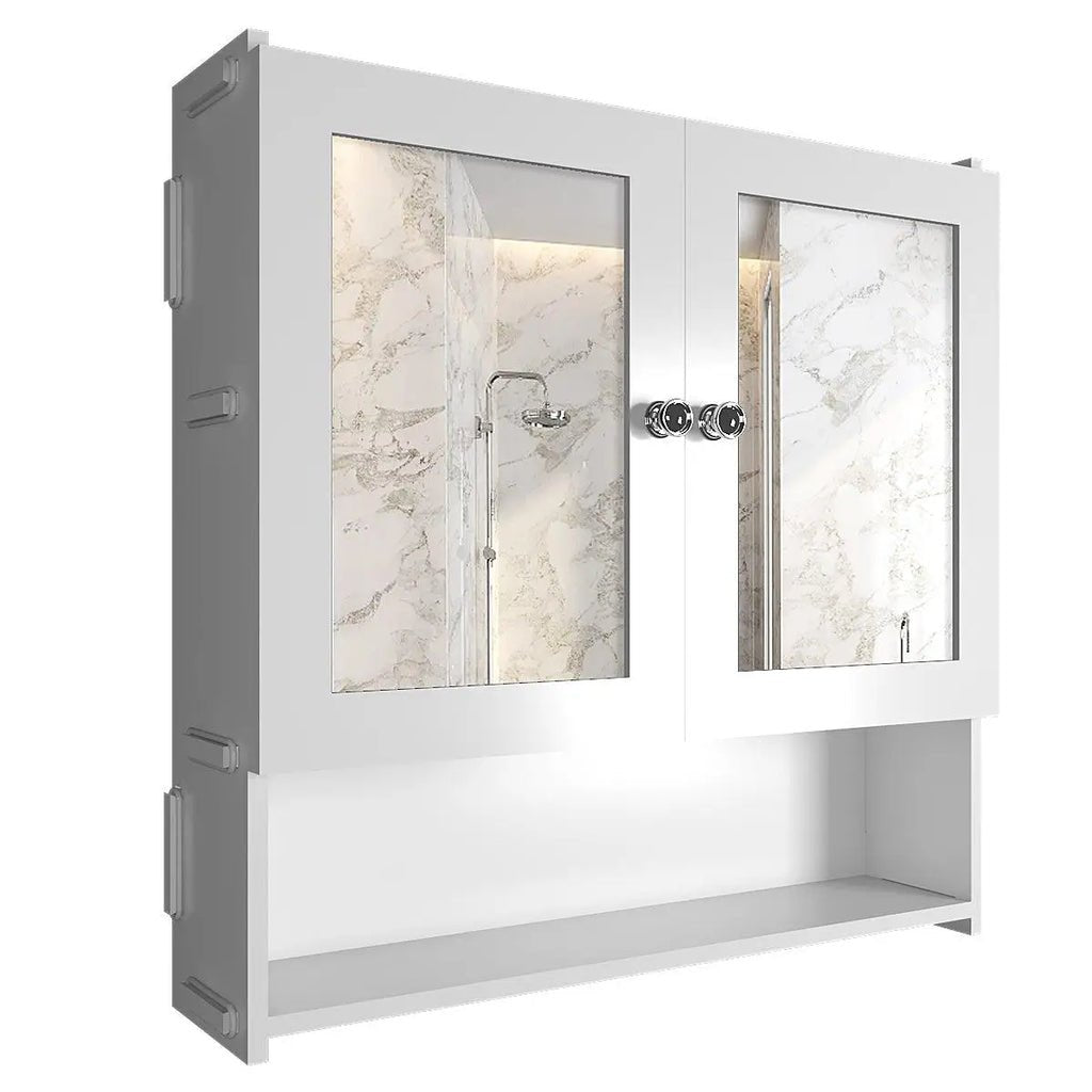 Luxurious Designer Space Saving Bathroom Mirror Cabinet with 5 Spacious Shelves with White Finish - Decor Smart