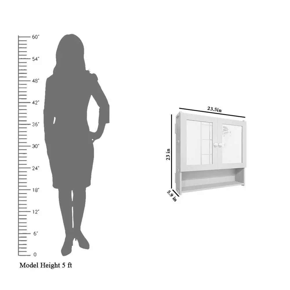 Luxurious Designer Space Saving Bathroom Mirror Cabinet with 5 Spacious Shelves with White Finish - Decor Smart