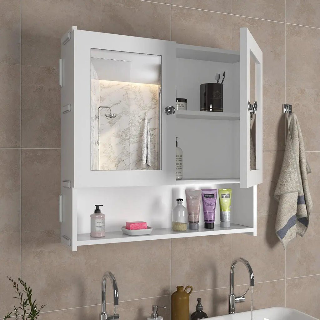Luxurious Designer Space Saving Bathroom Mirror Cabinet with 5 Spacious Shelves with White Finish - Decor Smart