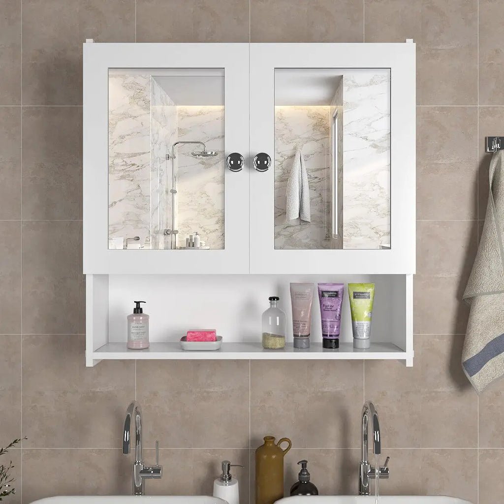 Luxurious Designer Space Saving Bathroom Mirror Cabinet with 5 Spacious Shelves with White Finish - Decor Smart