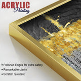 Luxurious Golden Textured Pattern Shapes Acrylic Floating Wall Painting Set Of 2 - Decor Smart