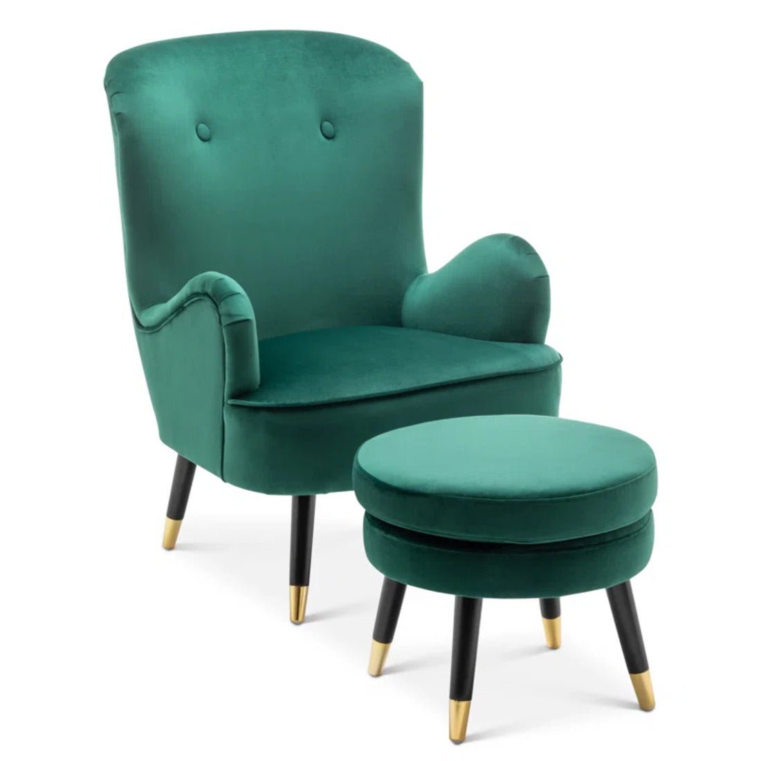 Luxurious Green Velvet Lounge Chair with Ottoman - Decor Smart