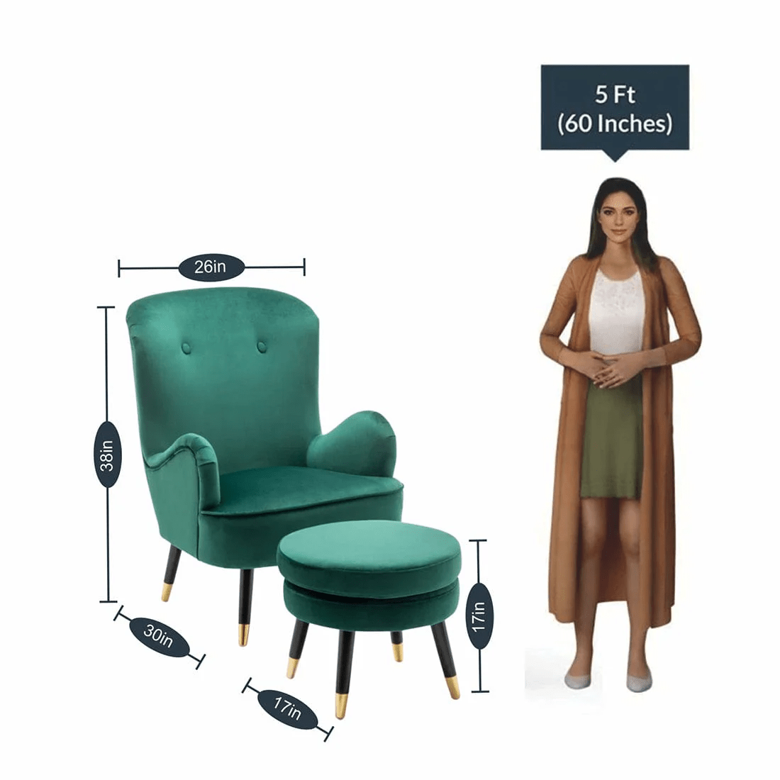 Luxurious Green Velvet Lounge Chair with Ottoman - Decor Smart