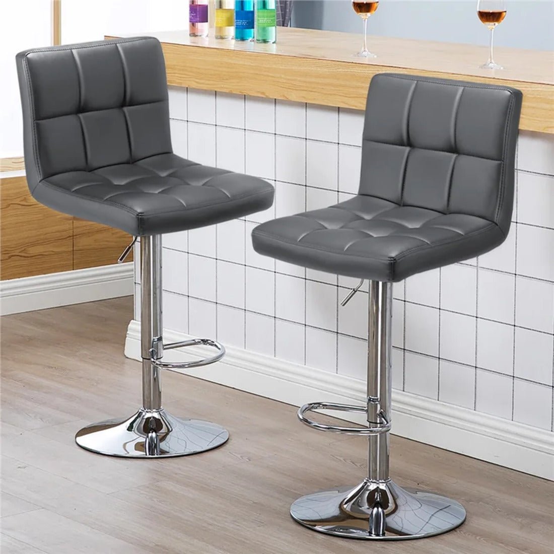 Luxurious Leatherette Grey Color Bar Stool / Long Chair - Decor Smart