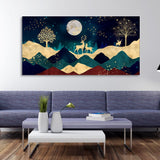 Luxurious Modern Art of Mountains and Golden Tropical leaves Canvas Wall Painting Premium Wall Painting - Decor Smart