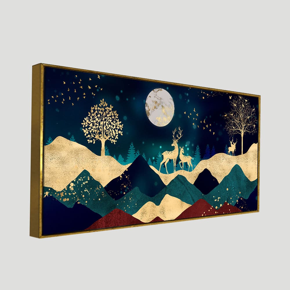 Luxurious Modern Art of Mountains and Golden Tropical leaves Canvas Wall Painting Premium Wall Painting - Decor Smart