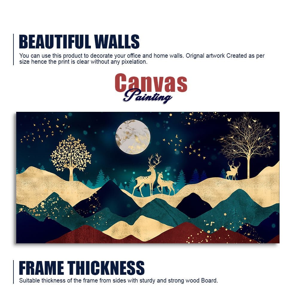Luxurious Modern Art of Mountains and Golden Tropical leaves Canvas Wall Painting Premium Wall Painting - Decor Smart