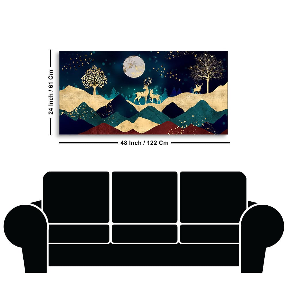 Luxurious Modern Art of Mountains and Golden Tropical leaves Canvas Wall Painting Premium Wall Painting - Decor Smart
