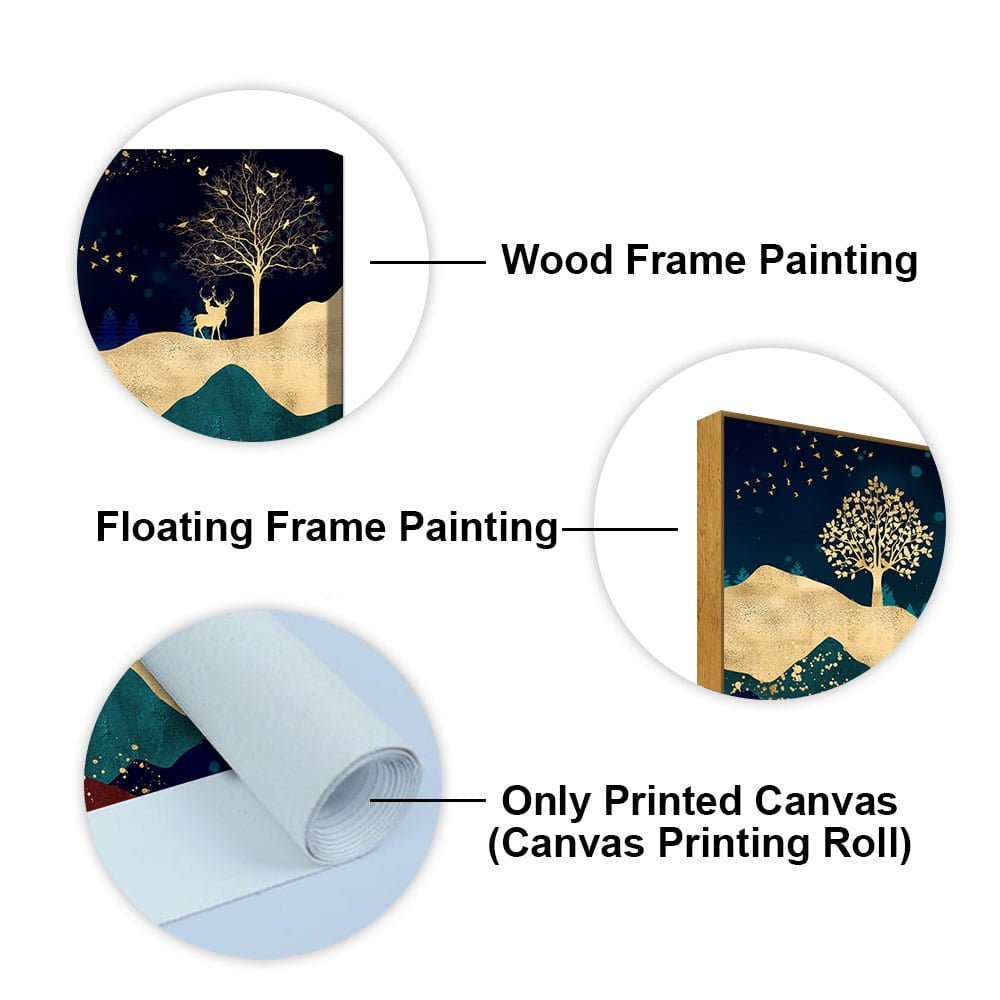 Luxurious Modern Art of Mountains and Golden Tropical leaves Canvas Wall Painting Premium Wall Painting - Decor Smart