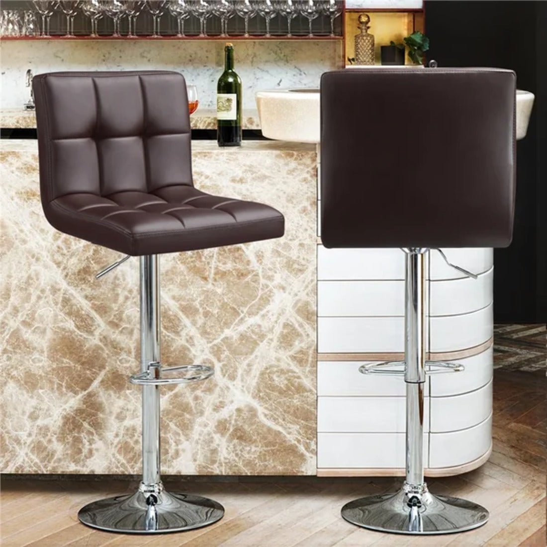 Luxurious Style Leatherette Brown Bar Stool / Long Chair - Decor Smart