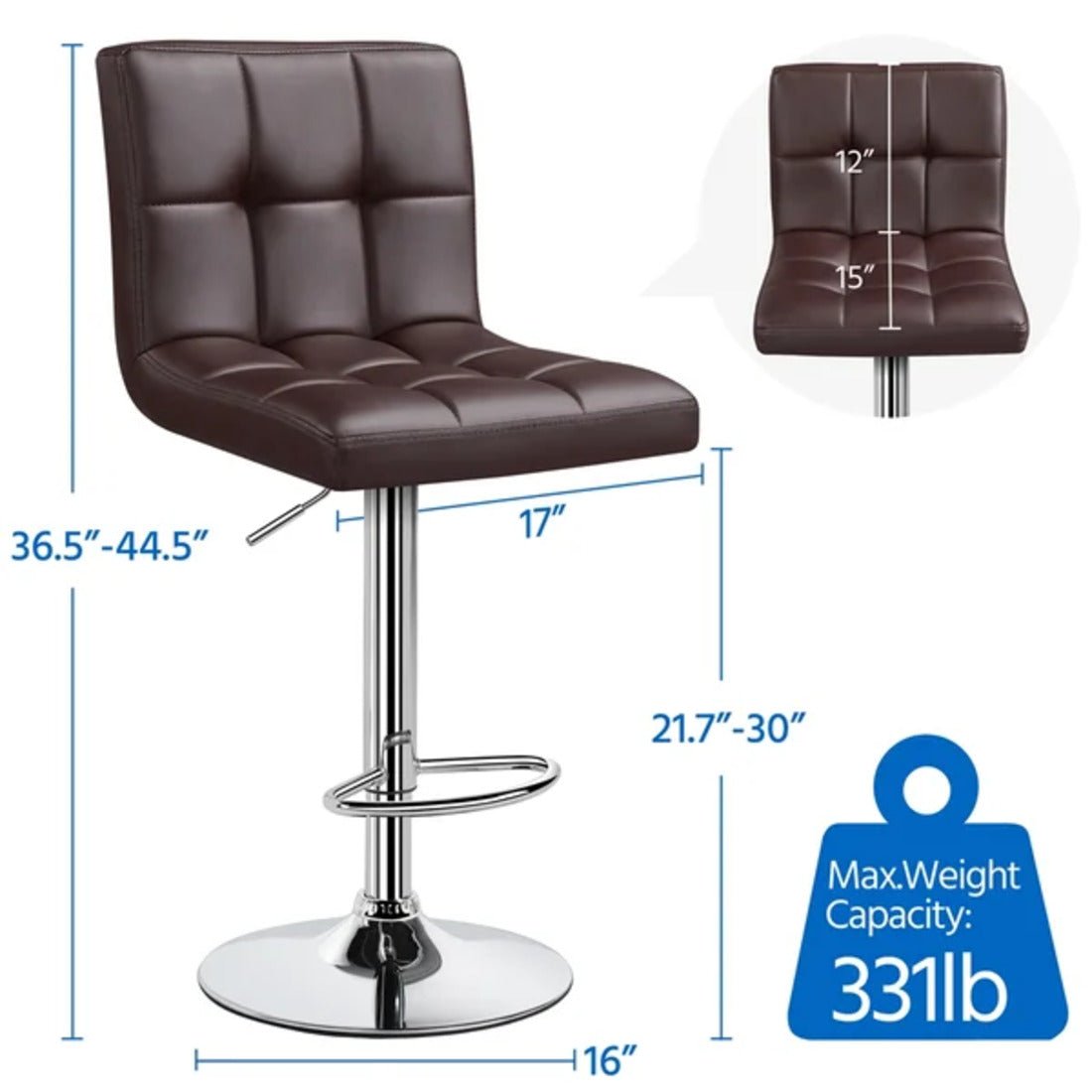 Luxurious Style Leatherette Brown Bar Stool / Long Chair - Decor Smart