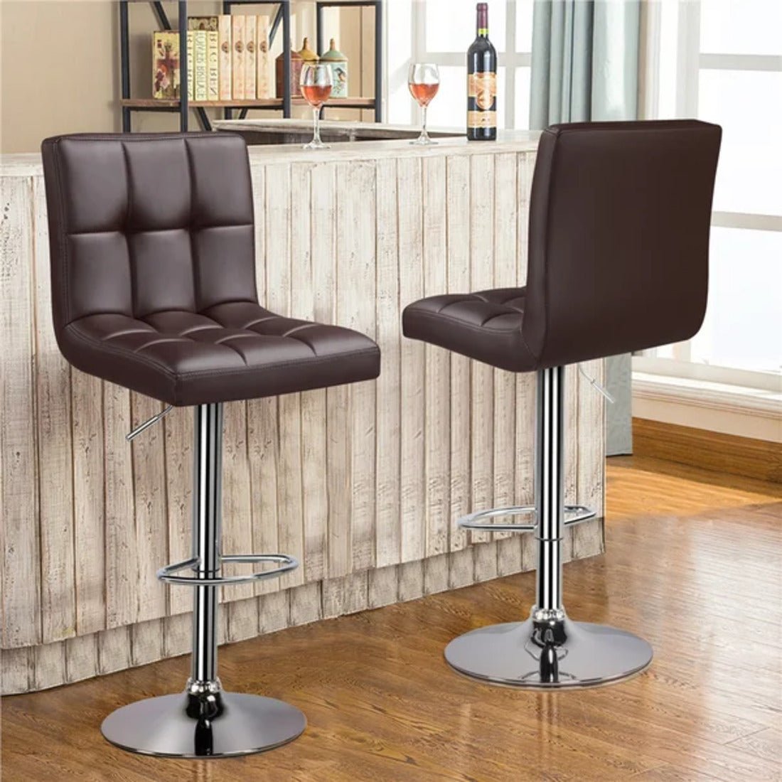 Luxurious Style Leatherette Brown Bar Stool / Long Chair - Decor Smart