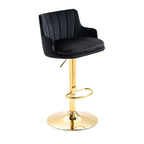 Luxury Bar Stool with Rich Black Velvet Upholstery and Gold Frame