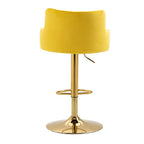 Luxury Bar Stool with Rich Yellow Velvet Upholstery and Gold Frame