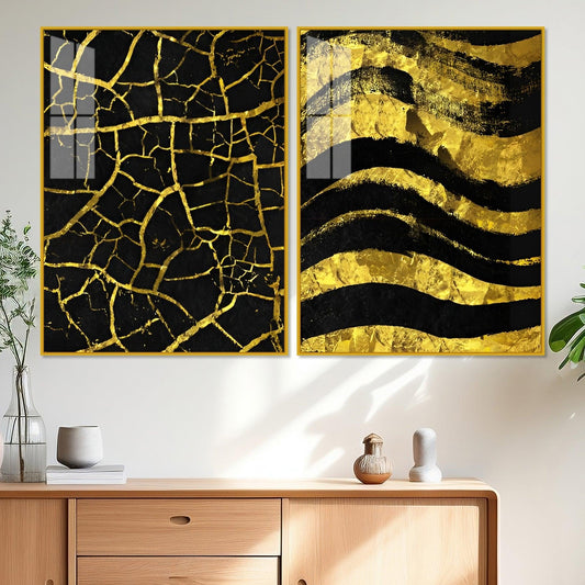 Luxury Black and Gold Marble Texture Acrylic Floating Wall Painting Set Of 2 - Decor Smart
