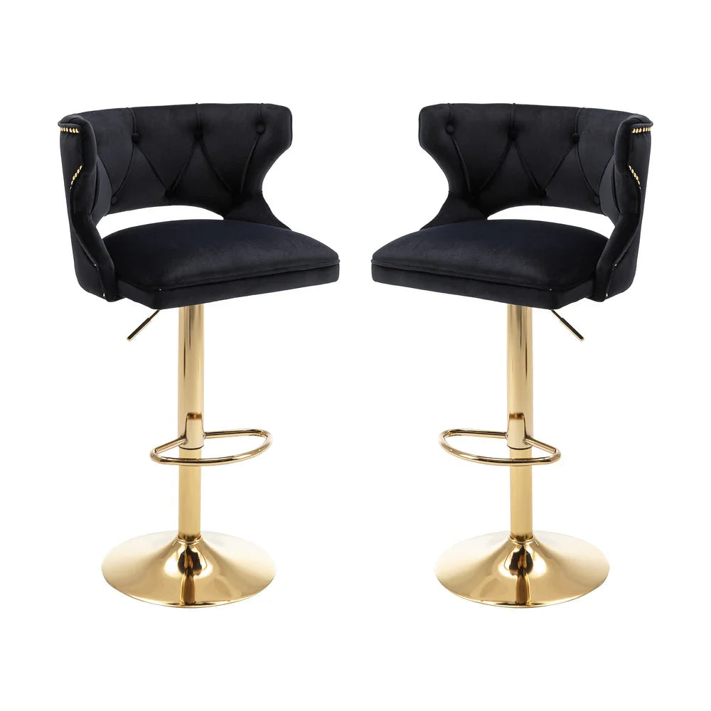 Luxury Black Finish Velvet Bar Lounge Chair with Gold Base
