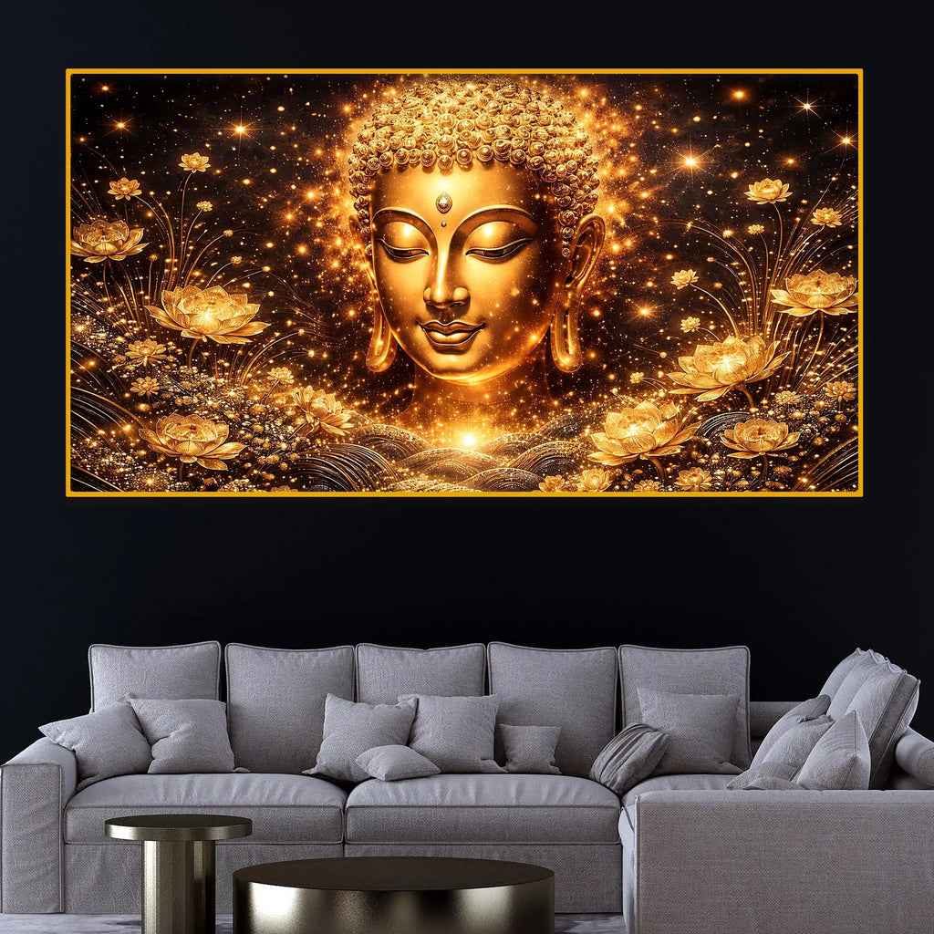 Luxury Buddha Face Crystal Glass Painting for Living Room Décor