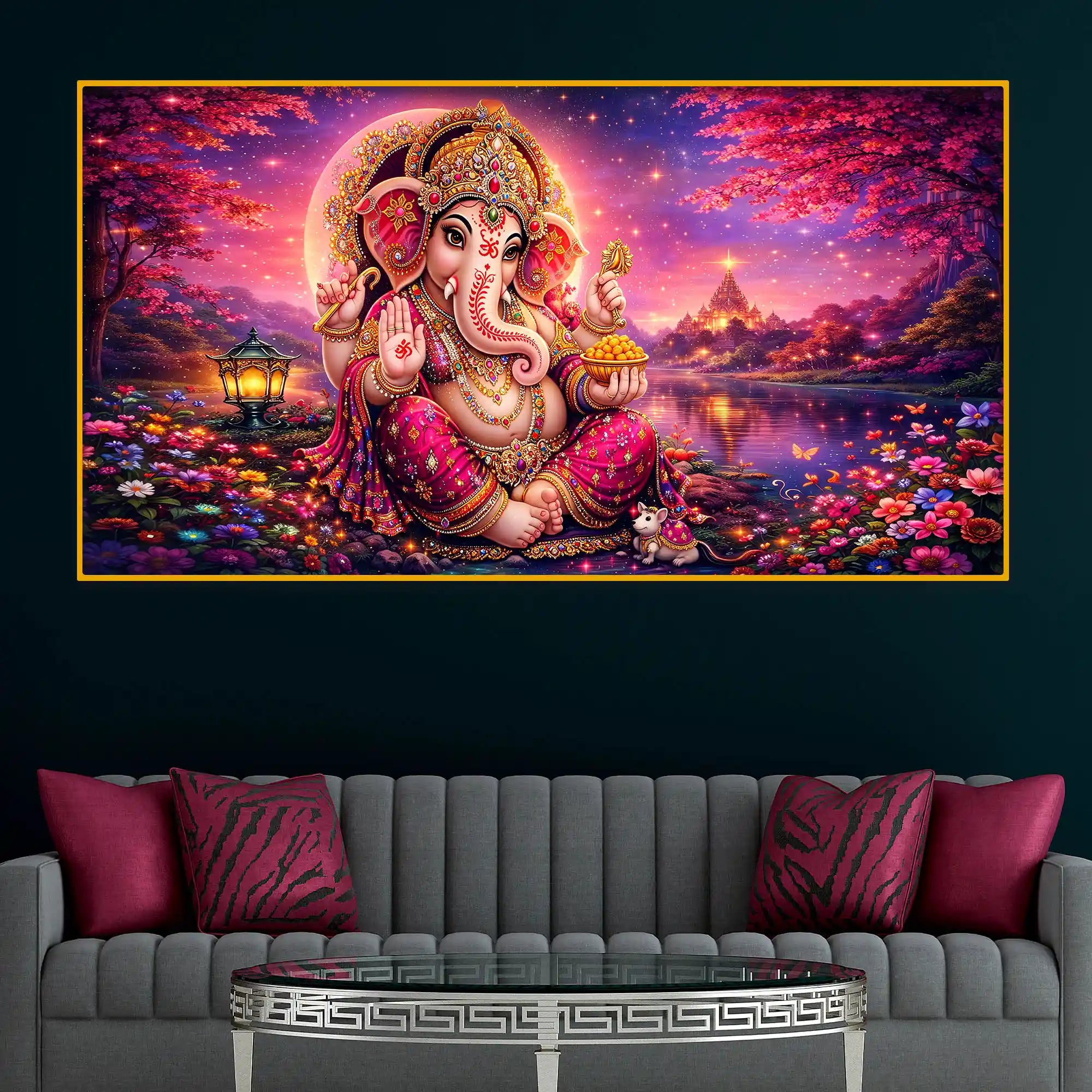 Luxury Crystal Glass Ganesha Wall Painting for Wall Décor