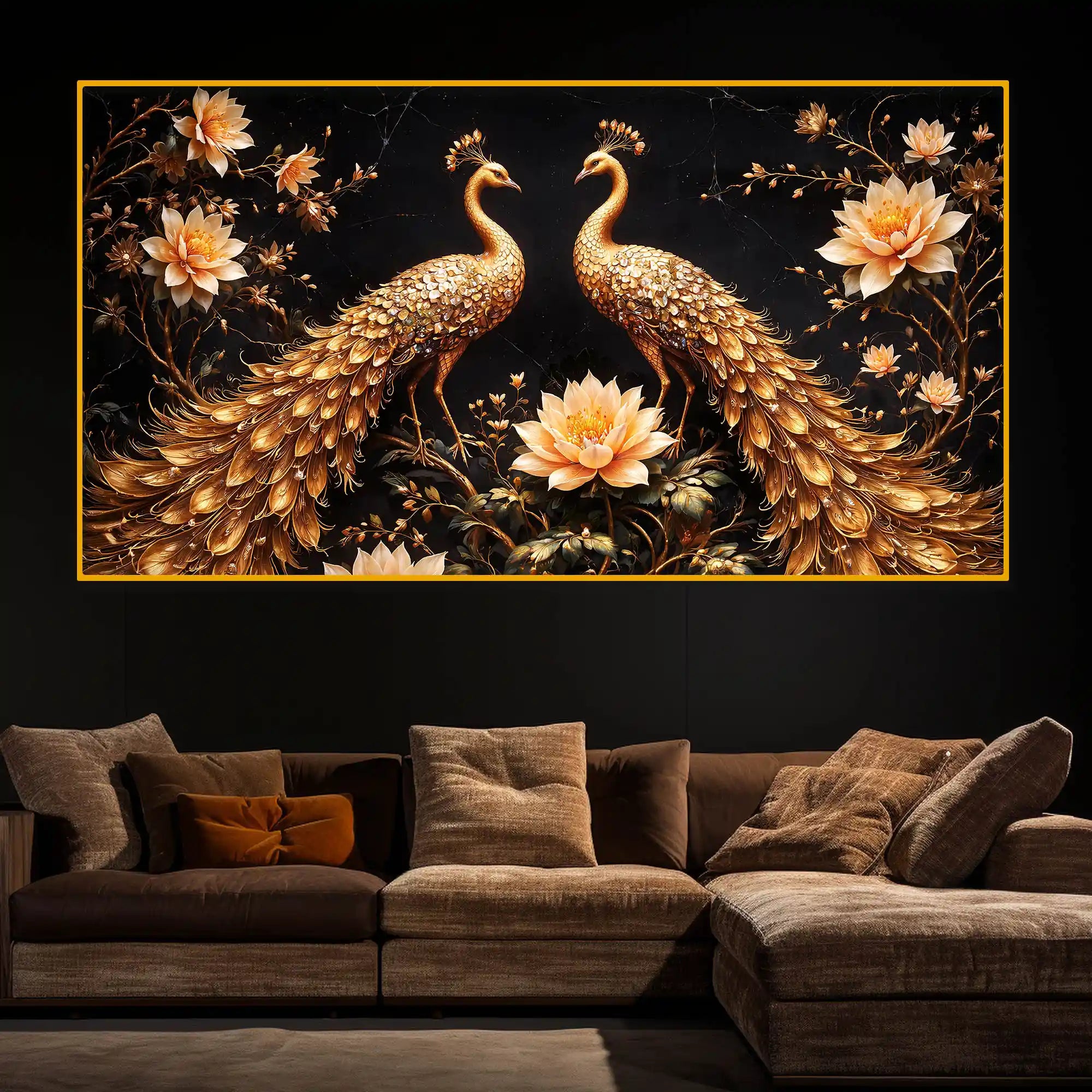 Luxury Crystal Glass Peacock Wall Painting for Décor