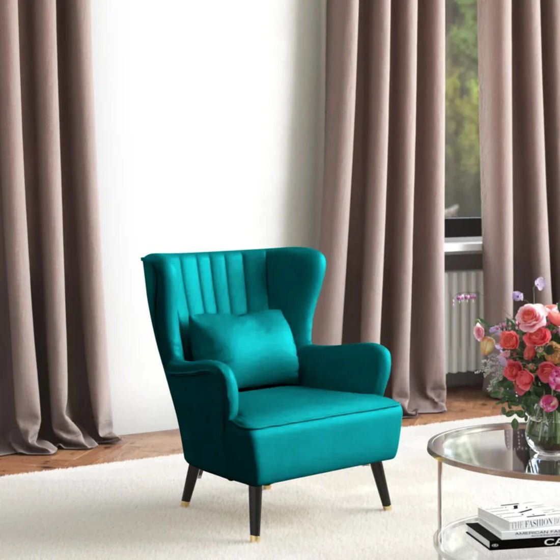 Luxury Emerald Chic Tufted Sofa Lounge Chair with Cushion - Decor Smart