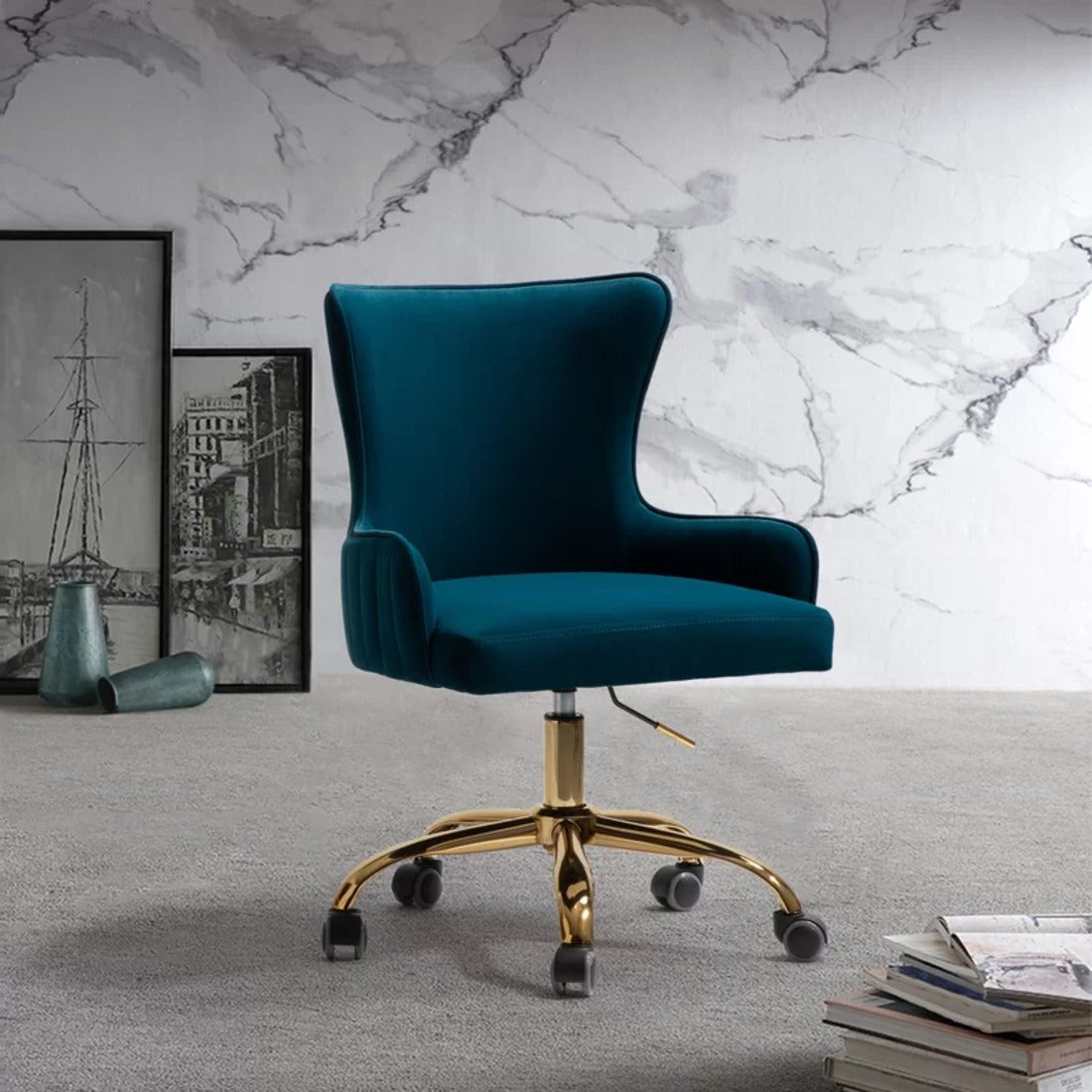 Luxury Emerald Color Velvet Armchair with Golden Base - Decor Smart