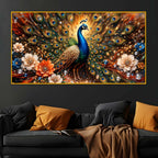 Luxury Floral Peacock Crystal Glass Wall Painting for Office & Home Decor