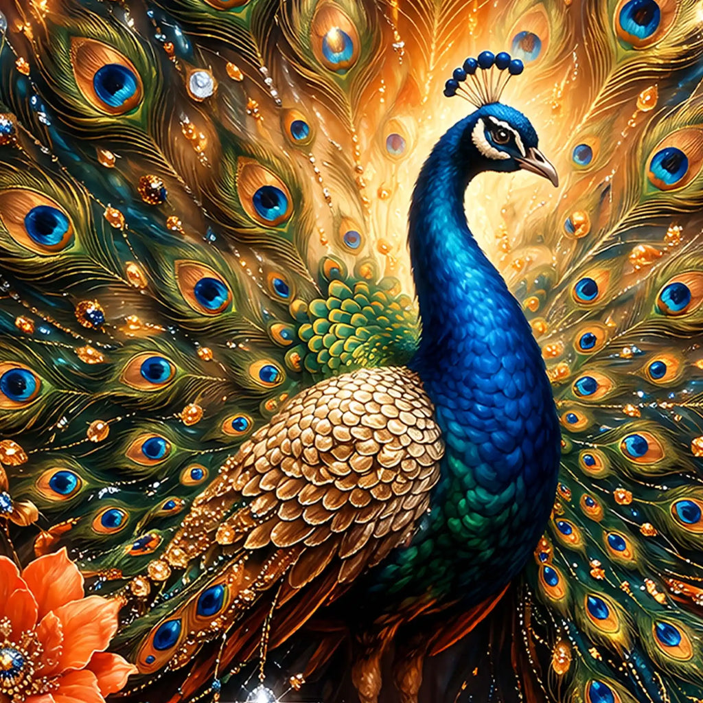 Luxury Floral Peacock Crystal Glass Wall Painting for Office & Home Decor