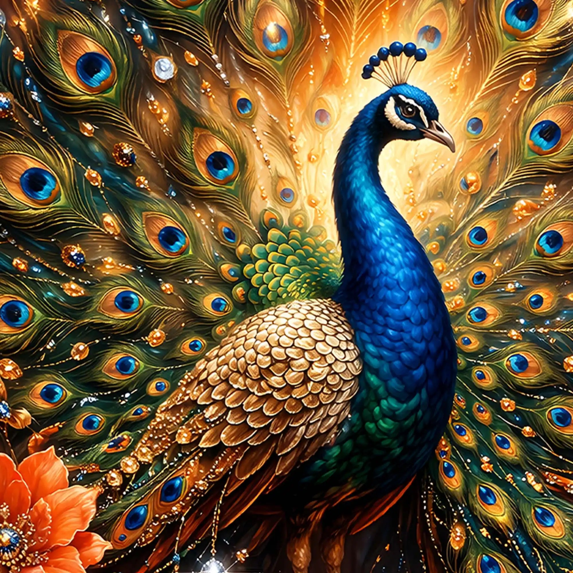 Luxury Floral Peacock Crystal Glass Wall Painting for Office & Home Decor