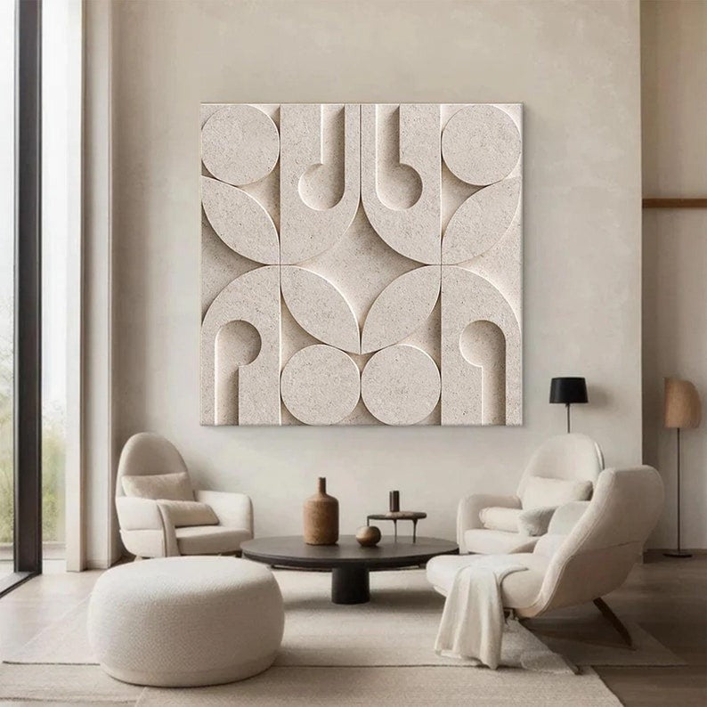 Luxury Geometric Relief in Stone Finish 3D Wall Art Home Decor
