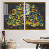 Luxury Golden Shiny Tufted Leaves Tree Acrylic Floating Wall Painting Set Of 2 - Decor Smart