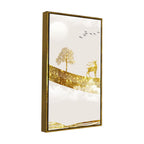 Luxury Golden Tree with Deer and Flying Birds Premium Canvas Wall Painting