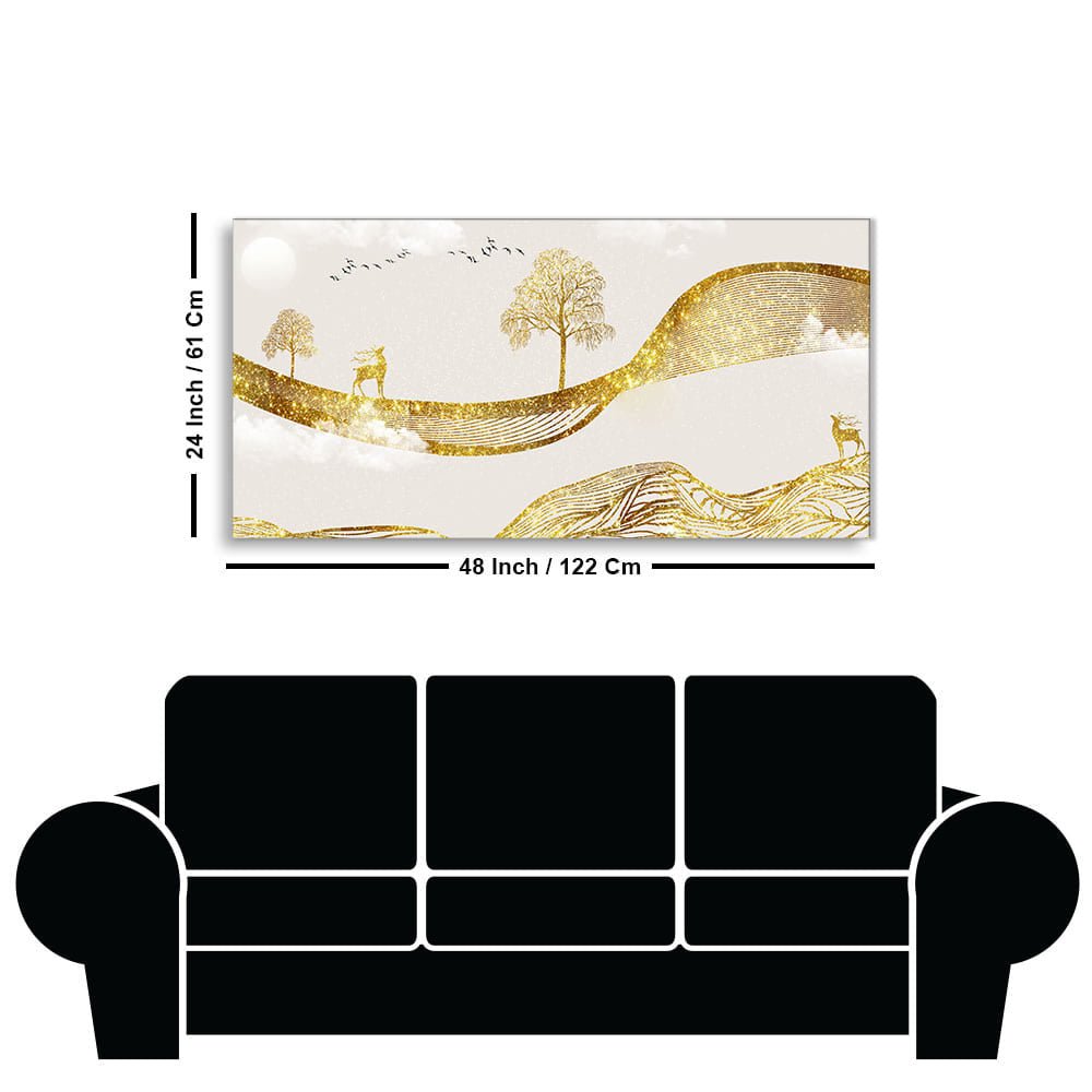 Luxury Golden Tree with Deer Premium Canvas Wall Painting - Decor Smart