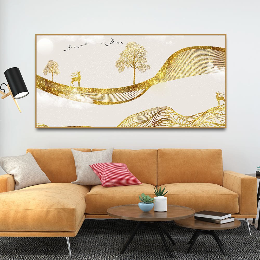 Luxury Golden Tree with Deer Premium Canvas Wall Painting - Decor Smart