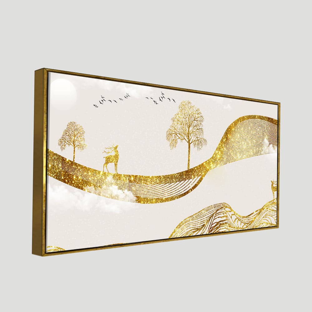 Luxury Golden Tree with Deer Premium Canvas Wall Painting - Decor Smart