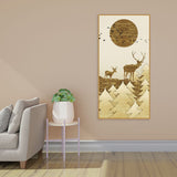 Luxury Golden Tree with Two Deer Premium Canvas Wall Painting - Decor Smart