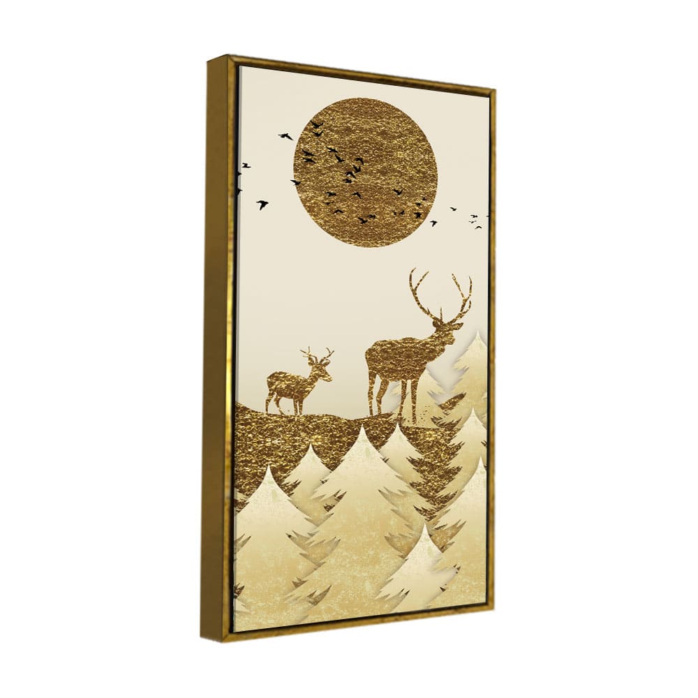 Luxury Golden Tree with Two Deer Premium Canvas Wall Painting - Decor Smart