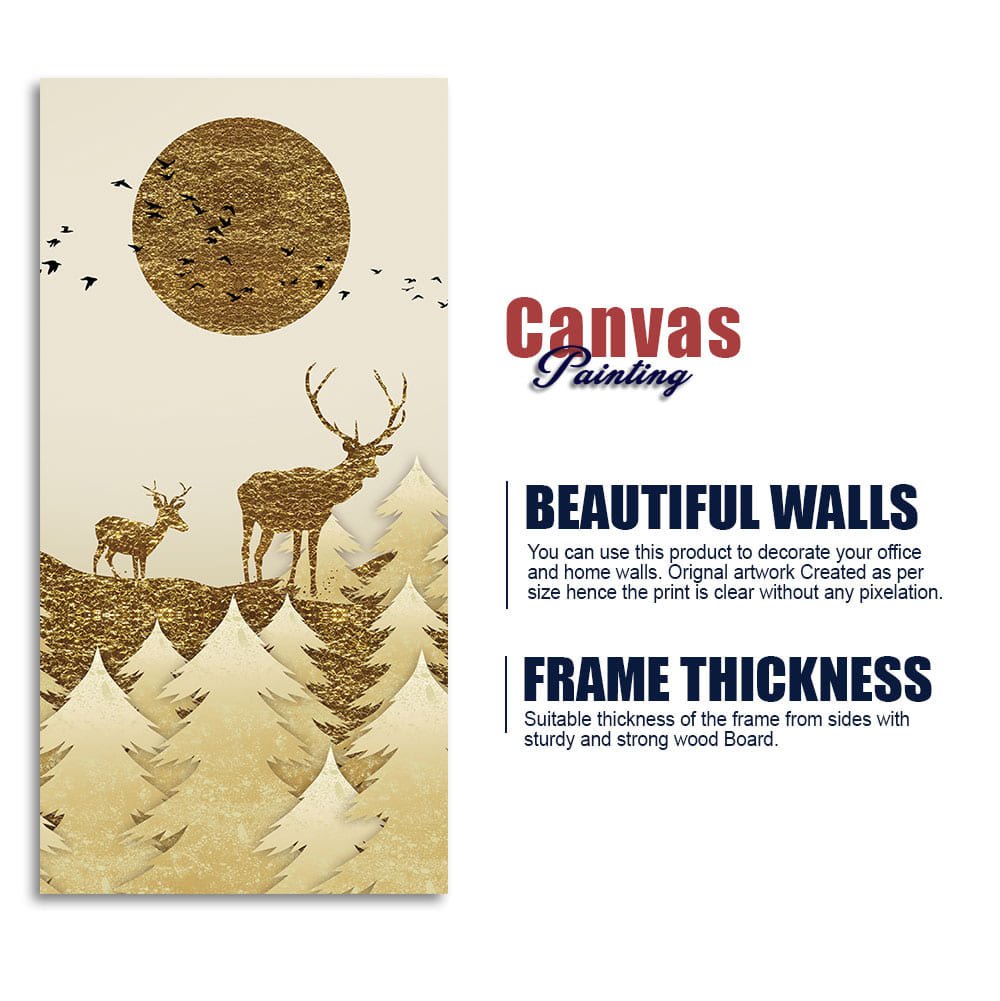 Luxury Golden Tree with Two Deer Premium Canvas Wall Painting - Decor Smart