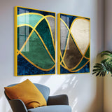 Luxury Golden Waves Line Art Premium Acrylic Floating Wall Painting Set Of 2 - Decor Smart