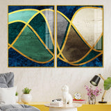 Luxury Golden Waves Line Art Premium Acrylic Floating Wall Painting Set Of 2 - Decor Smart