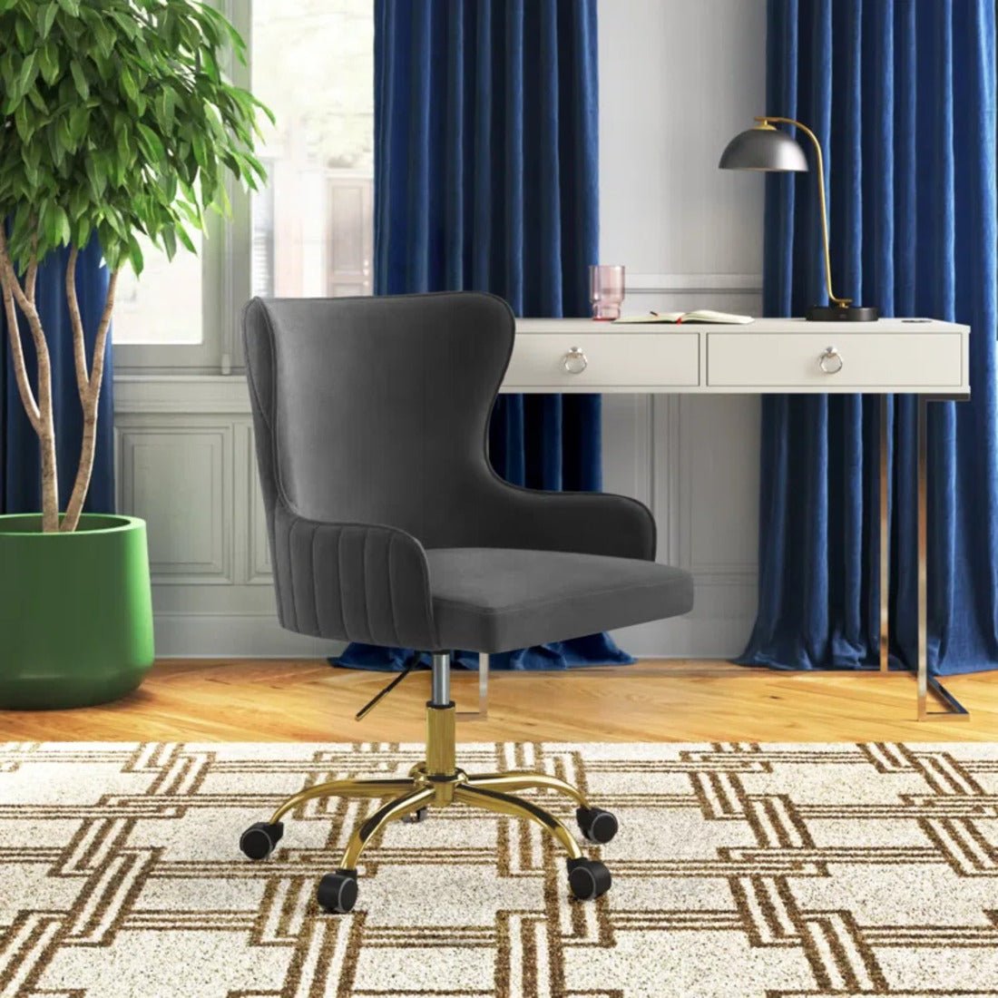 Luxury Grey Color Velvet Armchair with Golden Base - Decor Smart