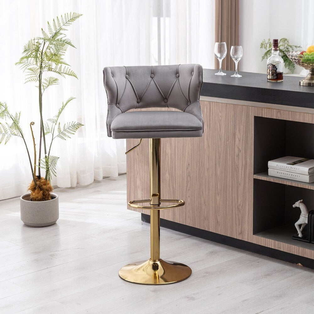 Luxury Grey Velvet Bar Lounge Chair with Gold Base