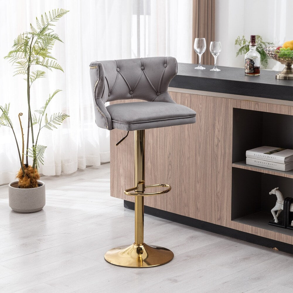 Luxury Grey Velvet Bar Lounge Chair with Gold Base