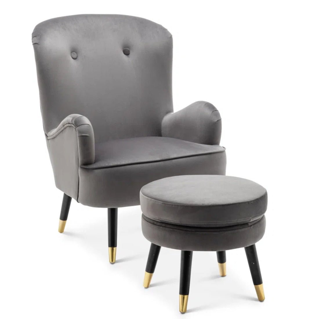 Luxury Grey Velvet Comfy Lounge Chair with Ottoman - Decor Smart
