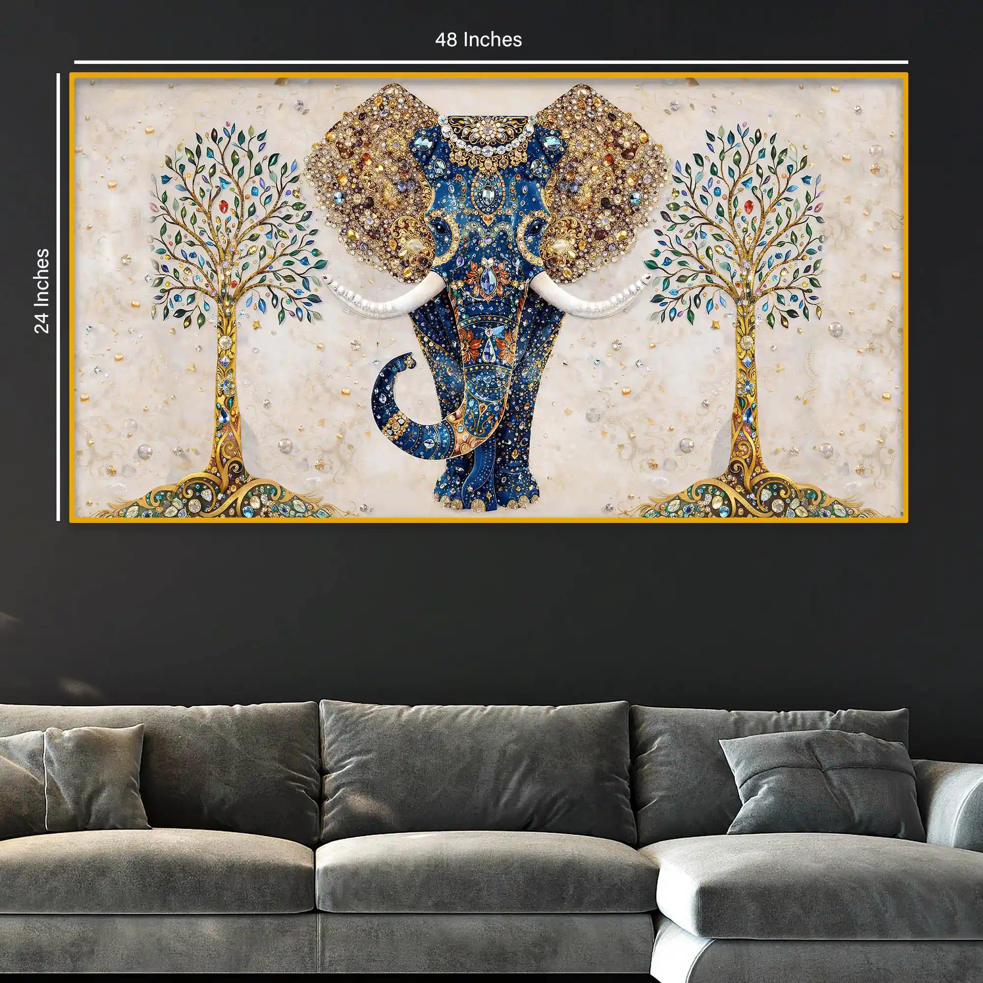 Luxury Home Décor Elephant Crystal Glass Painting