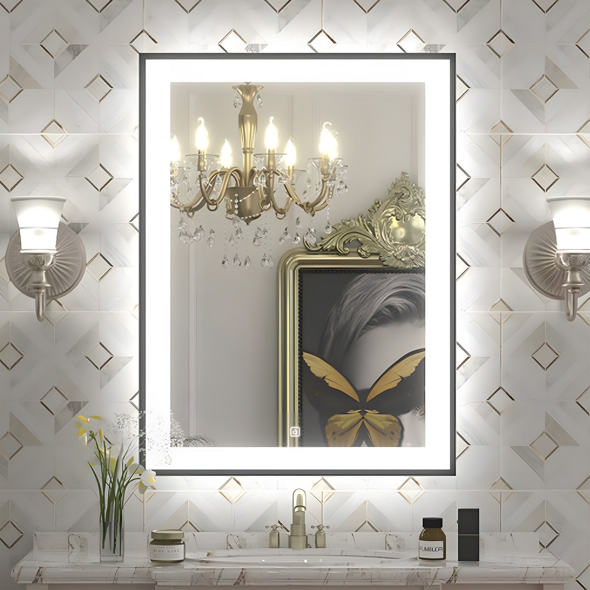 Luxury LED Cabinet Mirror with Touch Control and Classic Frame Design