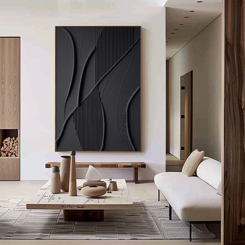 Luxury Modern Black Sculptural 3D Wall Art Home Decor