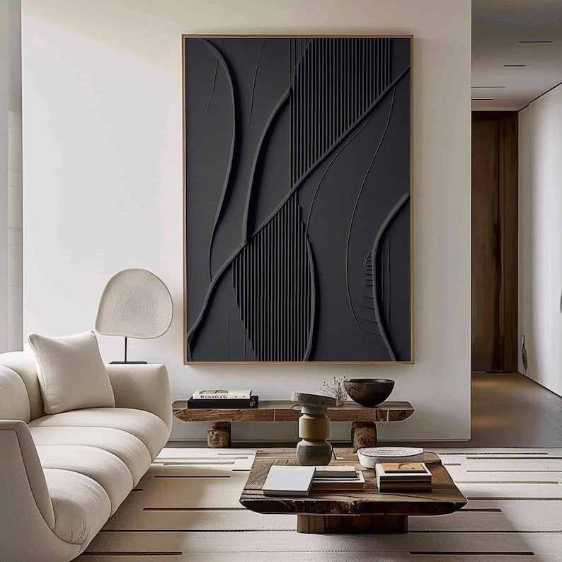Luxury Modern Black Sculptural 3D Wall Art Home Decor