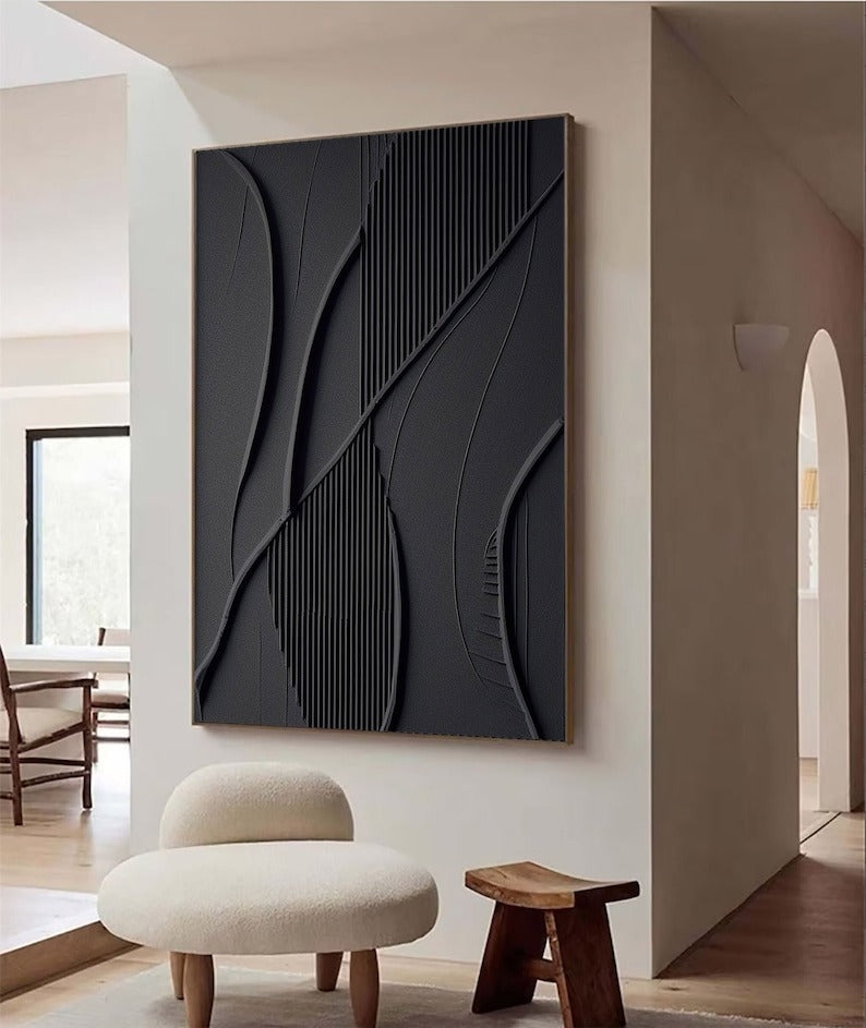 Luxury Modern Black Sculptural 3D Wall Art Home Decor