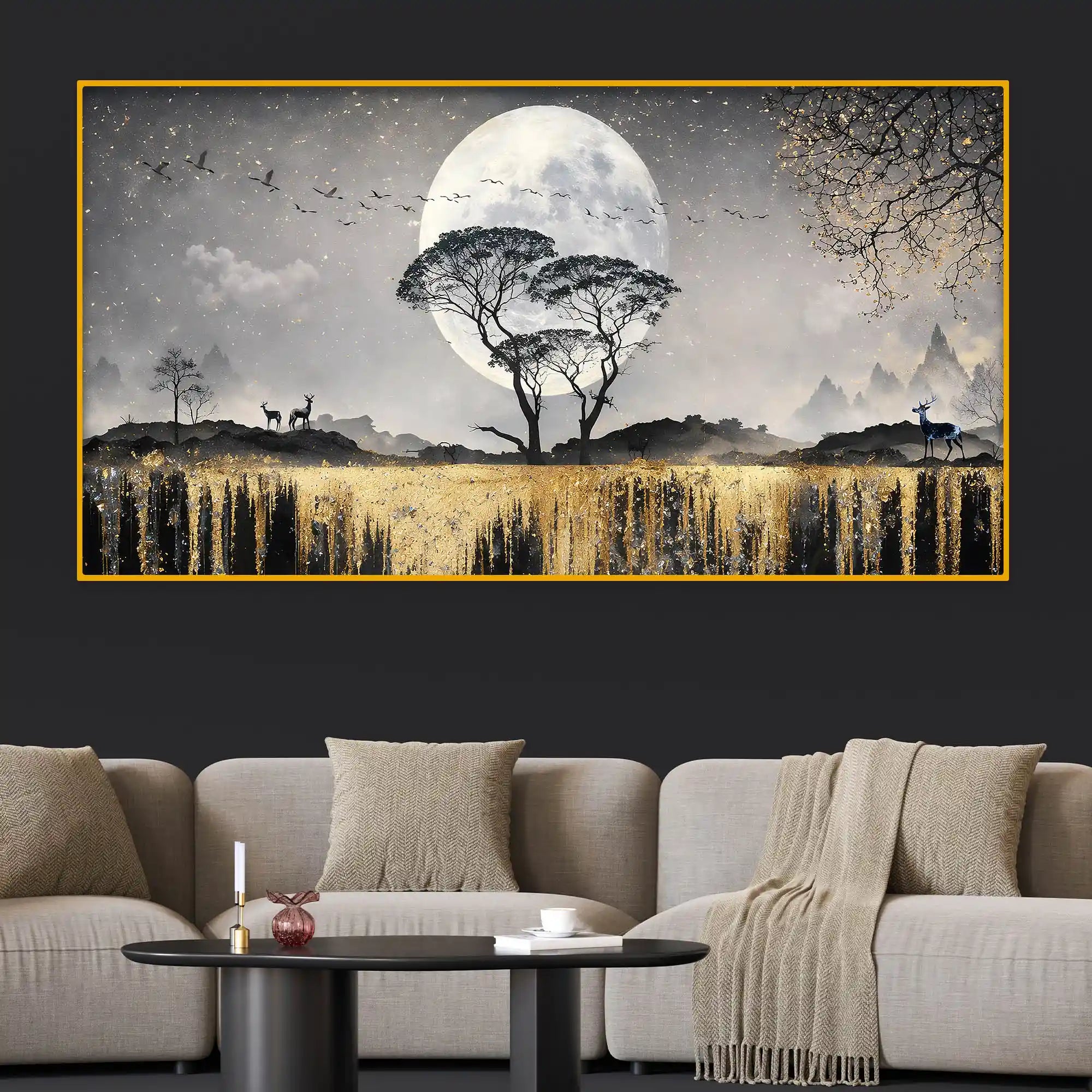 Luxury Moonlight Crystal Glass Painting for Elegant Wall Décor