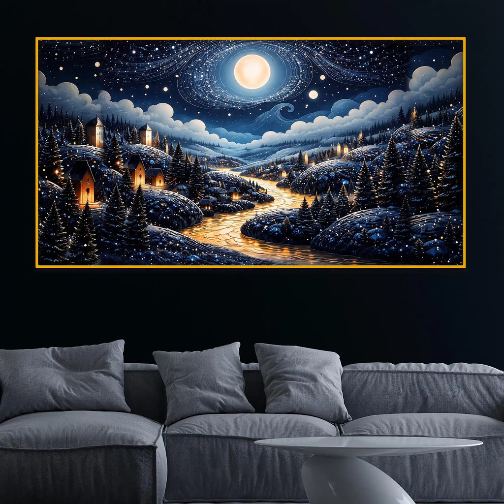 Luxury Moonlight Scene Crystal Glass Painting for Wall Decor